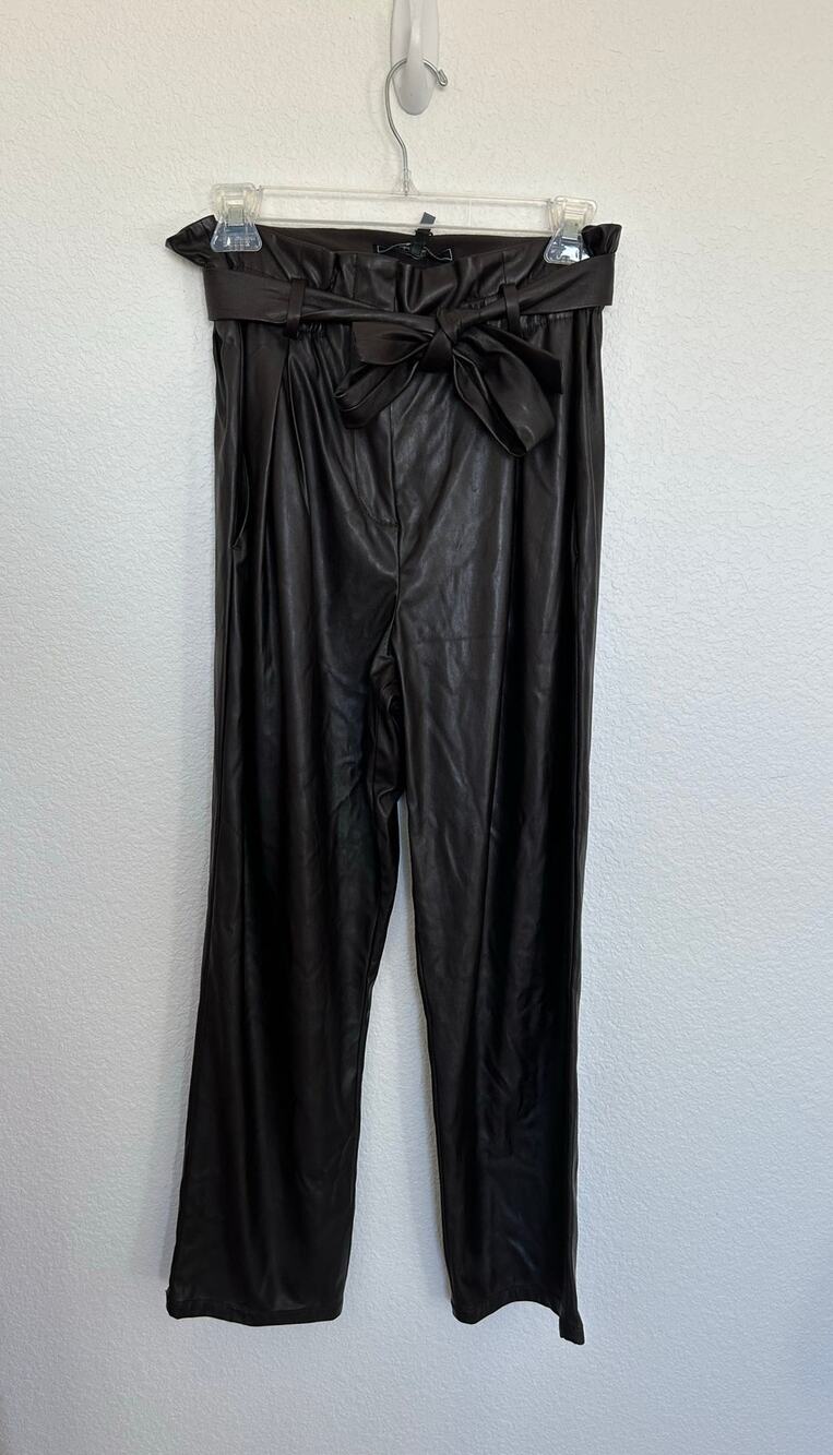BCBGMaxazria Espresso Faux Leather Paperbag Waist Pants - S